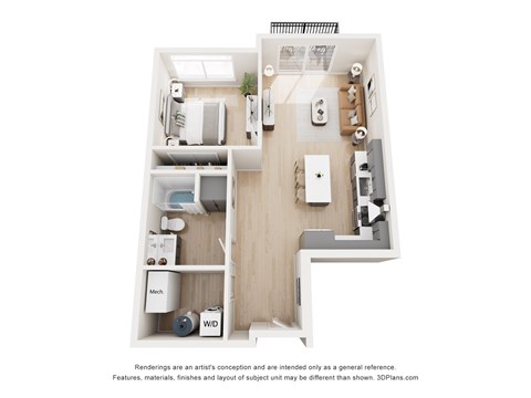 Floor plan for 1 bed, 1 bath, 918 sqft